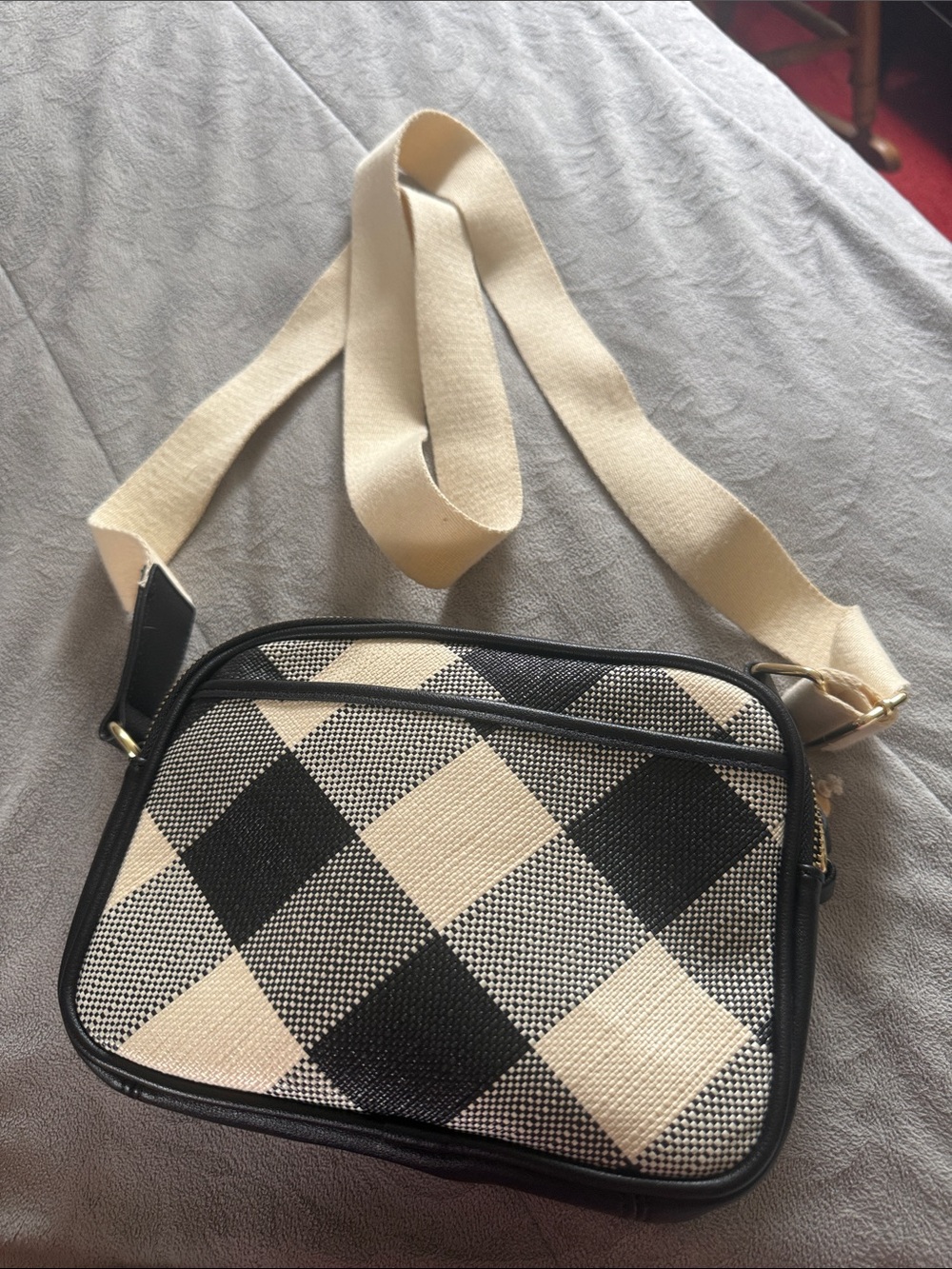 Martha Stewart Black and Cream Checked Crossbody Bag